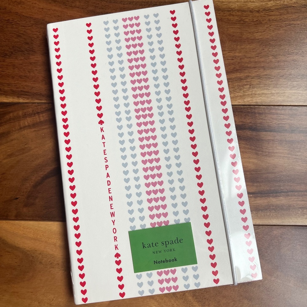 Kate Spade Heart Pinstripe Take Note Large Notebook NWT Valentine Love